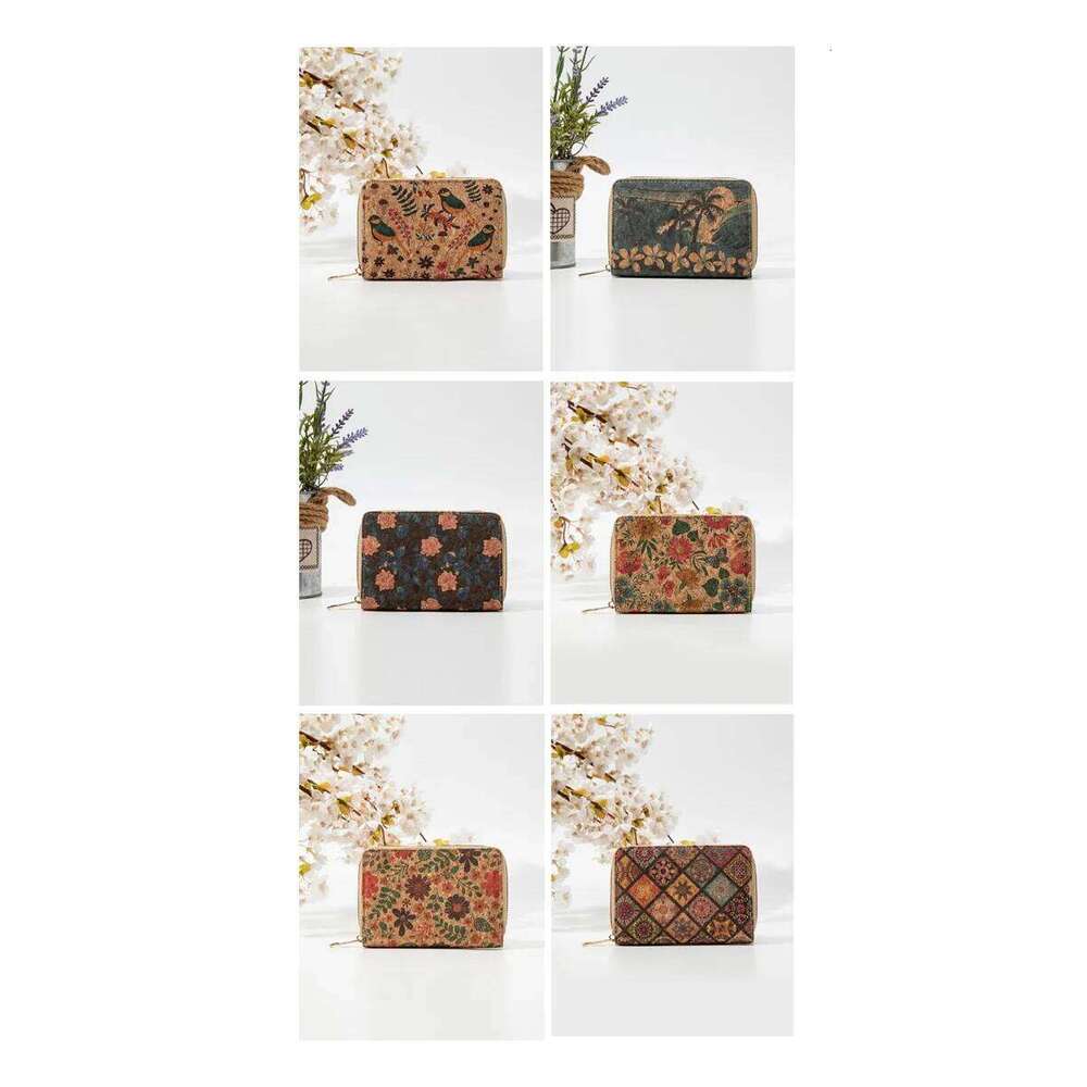 Retro Printed Short Zipper Portable PU Leather Bag Multi functional Slot Women's Card Set Zero Wallet C260304