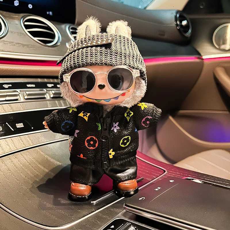 17cm Labubu Luxury Old Money Style Clothing Set, Trendy Hat & Leather Pants for V1 V2 V3 Doll AccessoriesT260304