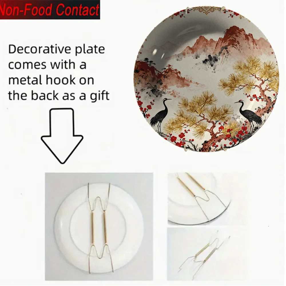 This traditional Chinese decorative plate with cranes and pine trees brings longevity and elegance to your home decor.T260304