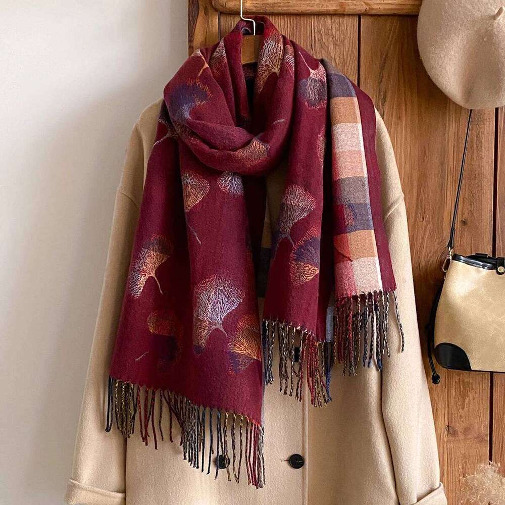 New Brand Elegance Double-sided Print Scarf Soft Warm Pashmina Long Tassel Shawl Autumn and Winter Coldproof Windproof Blanket XJ260304