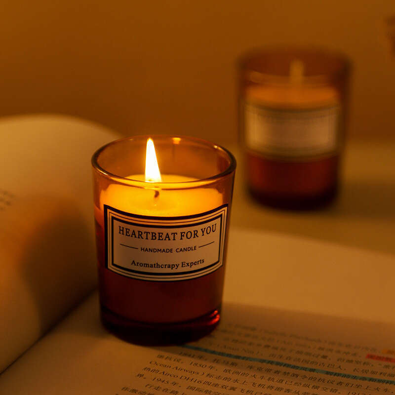 Small Brown Scented Glass Bottle Handmade Plant Wax Indoor Fragrance Candle Smokeless Gift Box In Stock W260304