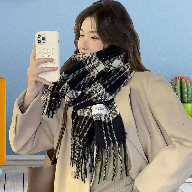 Christmas Series Winter Women's Checkered Tassel Warm Shawl Scarf XJ260304