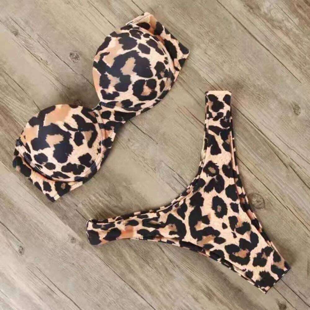 Sexy Bikini Fashion Creative Leopard Print Snake Pattern Steel Holder Strapless Triangle Swimming Water Swimsuit Women Y260303