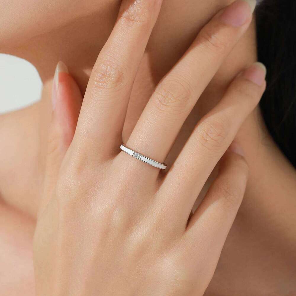 Ailmay Simple 925 Sterling Silver White Enamel Rings For Women Dazzling Zircon Fine Wedding Engagement Jewelry XJ260303