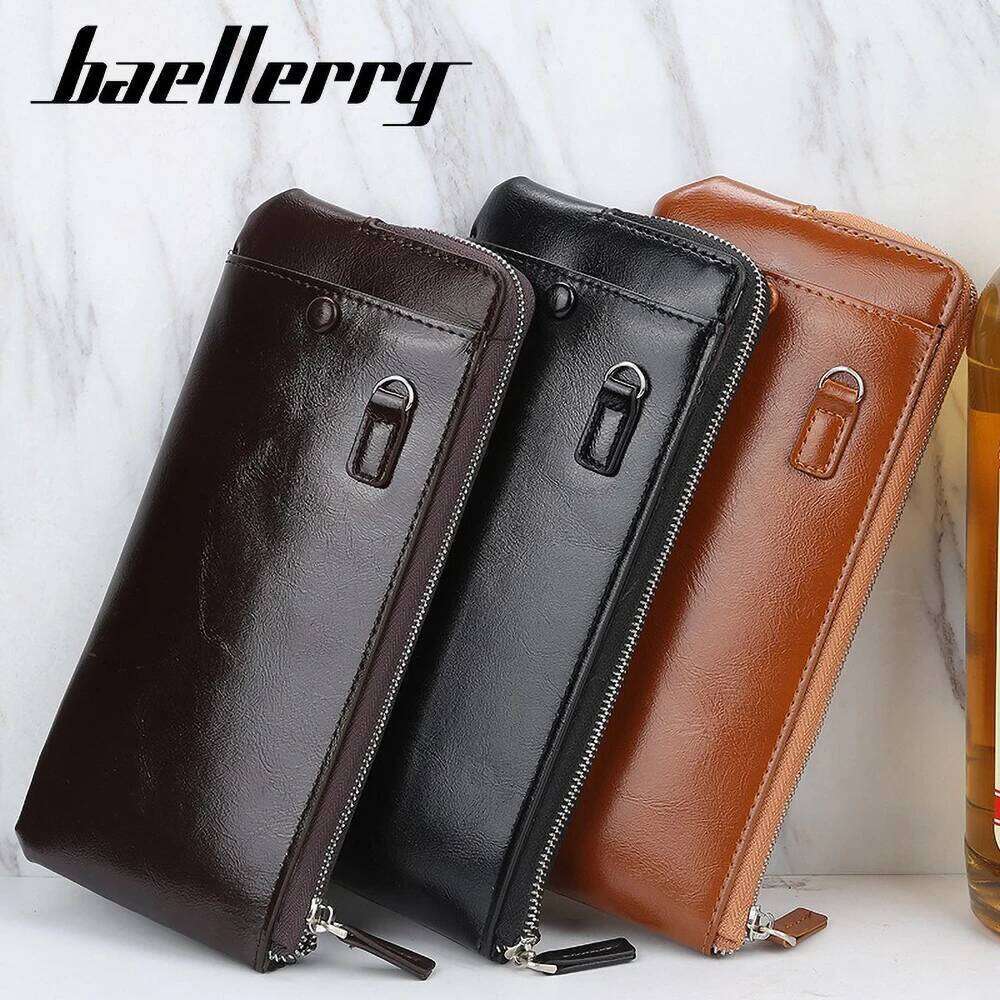 Designer Long Wallet for Men Unique PU Leather Zipper Coin Pocket 6 Slots RFID Protection Business C260304