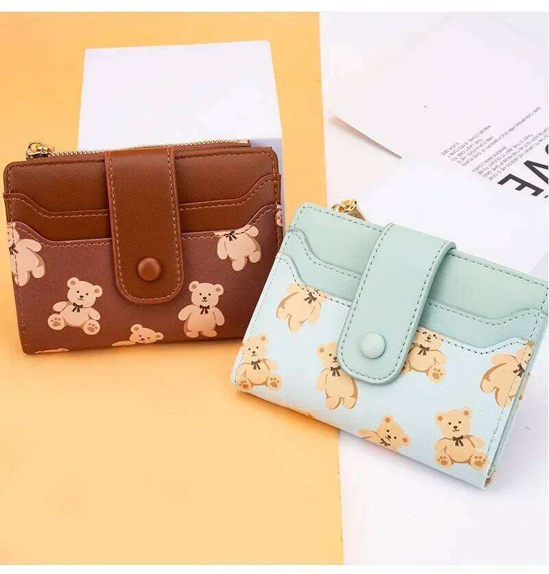 Women Short Wallets PU Leather Female Bifold Purses Cute Bear Card Holder for Girl Small Zipper Wallet with Coin Purse C260304