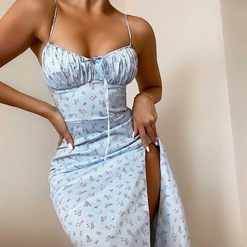 Hugcitar Women Elegant Floral Beach Vacation Bodycon Streetwear Long Dress 2024 Summer Clothes Wholesale Items For Business M260304