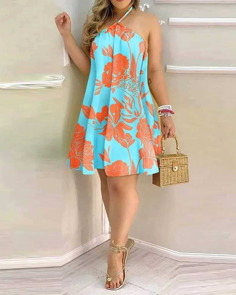 Floral Print Halter Neck Dress Boho Backless Halter Dress For Spring Summer Womens Clothing M260304