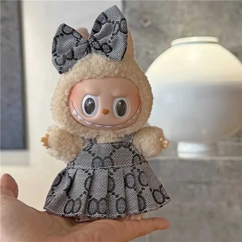 Luxury Retro Monogram Suspender Dress Set with Matching Bow for 15-17cm Labubu Dolls DIY Outfit AccessoriesT260304