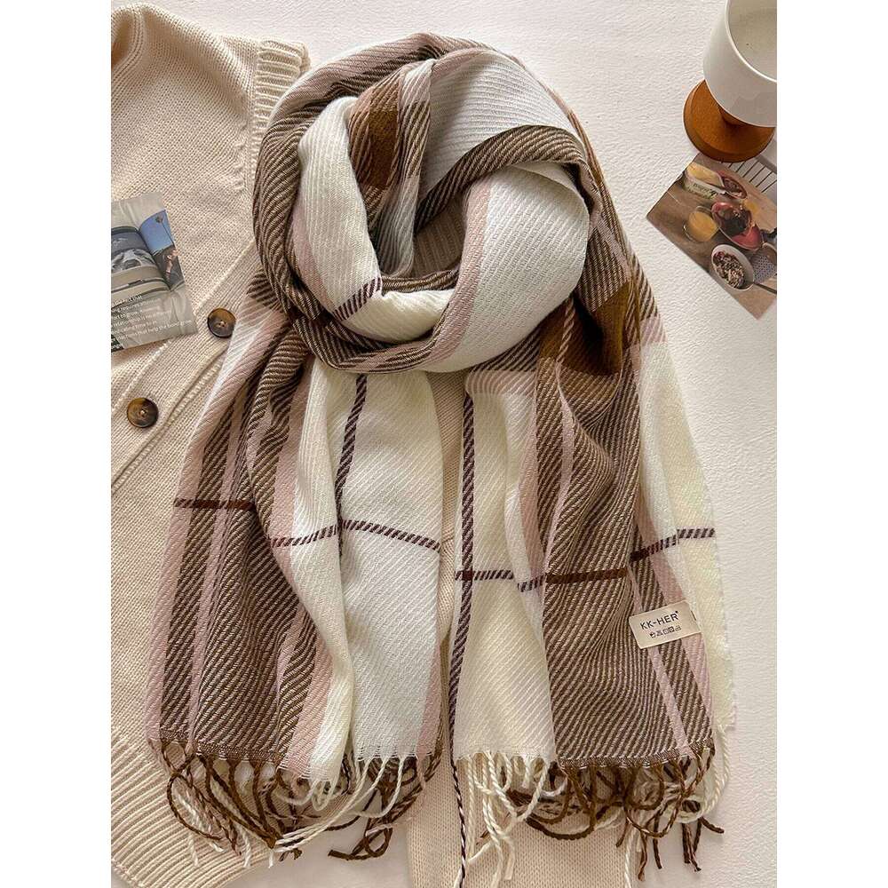 Plaid Long Scarf Winter Warm Imitation Cashmere Women Pashmina Foulard Bandana Scarves Female Luxury Hijab Tassel Shawl Wraps XJ260304