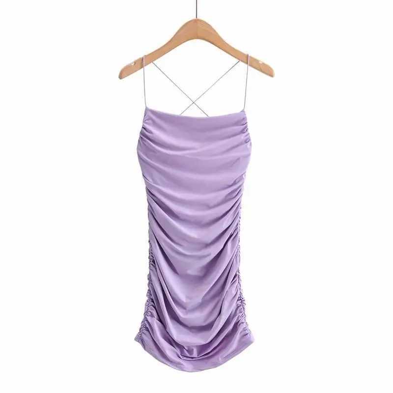 Summer Sexy Strap Cross Backless Skinny Mini Dresses Women Sleeveless Pleated Bottom Wrapped Hip Dress Bodycon Club M260304
