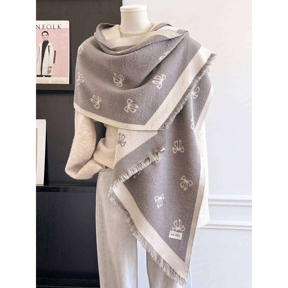 Winter Warm Unisex Faux Cashmere Scarf Trendy Patterns Irregular Cut Two-Way Wear Soft Warmth Practical Neckerchief XJ260304