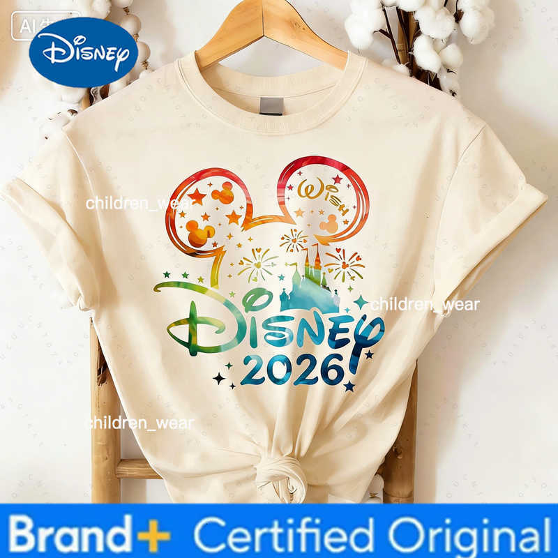 Disney 2026 Mickey And Minnie Gradient Graphic Printed Cotton T-Shirt Sweat Absorbing Family T-Shirt Clothing For Parents And Children H2603041