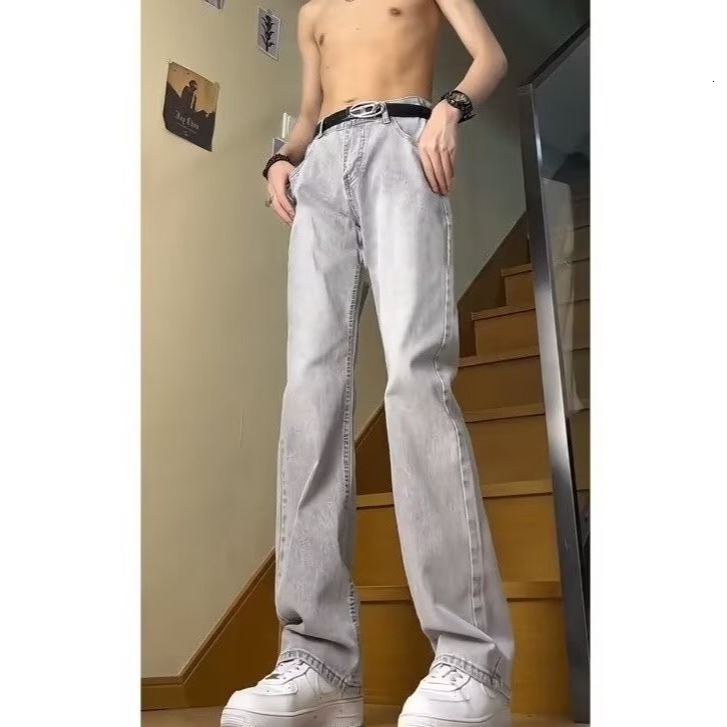 Designer Pants Vintage Blue High-waisted Men's Jeans Autumn And Winter Trendy American High Street Vibe Pants Straight-leg Flared Pants For Tall Individuals