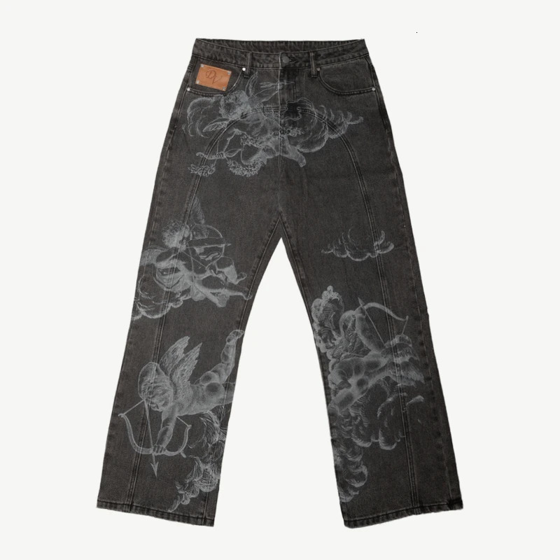 Mens Jeans Harajuku Y2K Angel Baggy Denim Pants Retro High Street Print Loose Straight Fit American Hip Hop Streetwear 260228