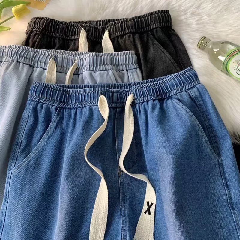 High Street Retro Elastic Waist Jeans For Men Autumn And Winter Designer Pants Loose Straight Wide-leg Pants Trendy Brand Versatile American Style Casual Long Pants