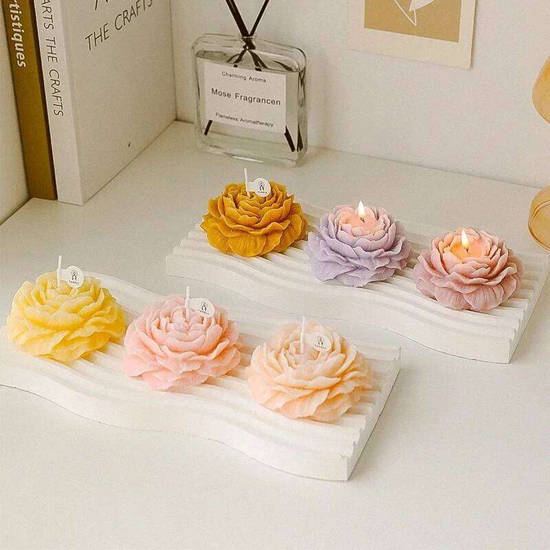 3D Peony Aromatherapy Candle, Creative Flower Shape, Wedding Decoration Gift Box and Scented Souvenir Ornament for Valentine's Day W260304