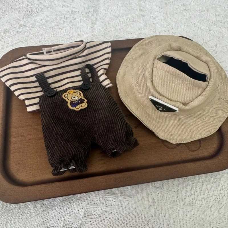 15/17cm Labubu Spring Denim Overalls Set, Cute Flower Doll Outfit with Hat & T-Shirt for Decoration & ReplacementT260304