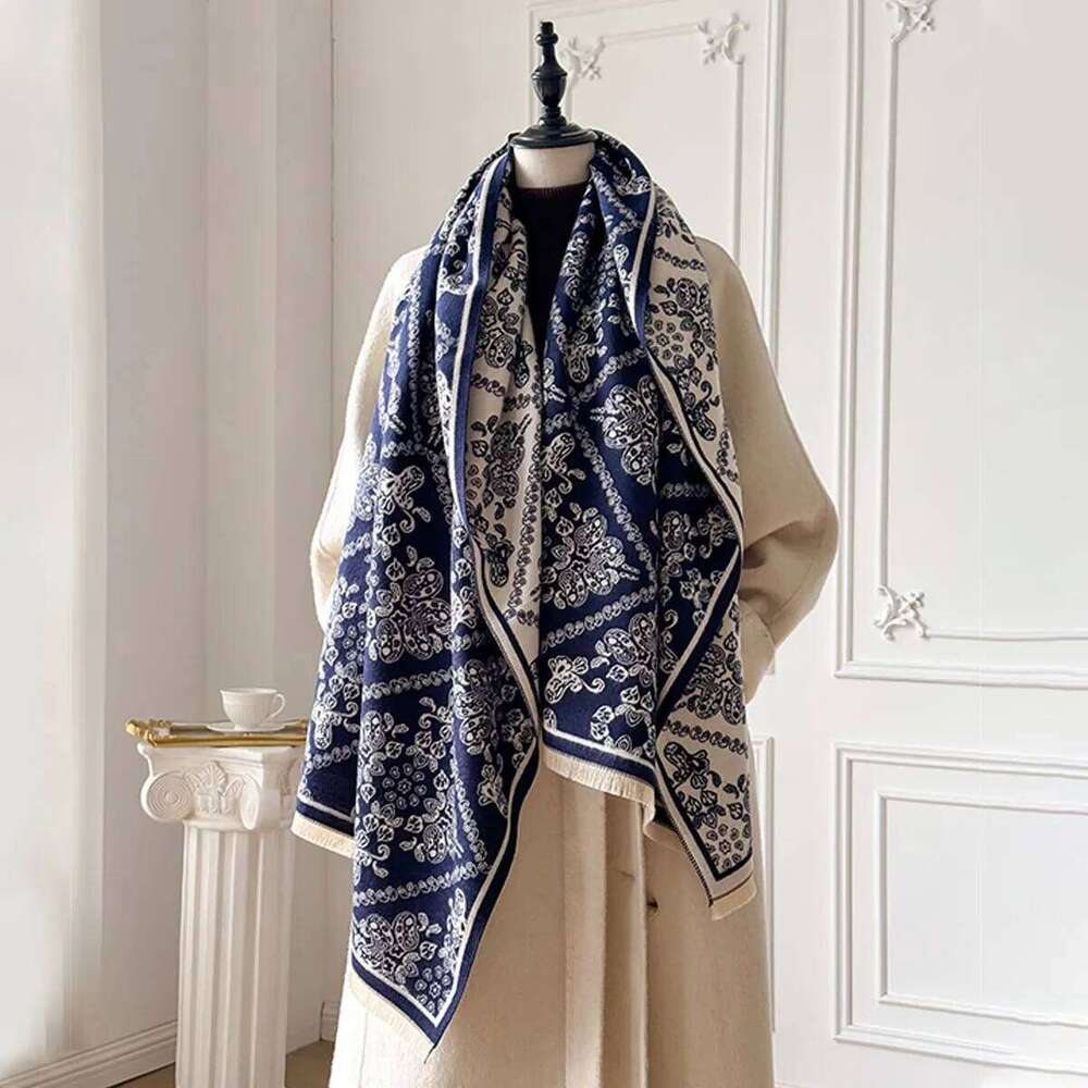 Luxury Brand Two-Sided Ethnic Style Scarf Imitation Cashmere Soft Warm Fringe Pashmina Shawl Winter Coldproof Windproof Blanket XJ260304