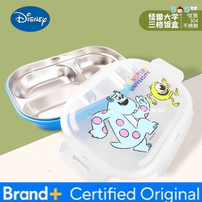 Disney Mickey Minnie Cutlery Three Grid Lunch Box Frozen Princess Cartoon Cute Pattern Stainless Steel Student Lunch Box Cutlery H260304