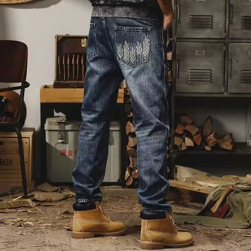 American Retro Spring And Autumn New Men's Jeans Loose Straight-leg Trendy Brand Harem Style Designer Pants Plus Size Stonewashed Casual Trousers