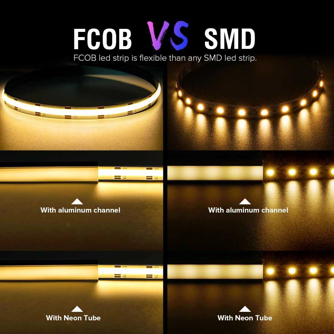 FCOB CCT LED Light Strip 640 LEDs High Density Flexible FOB COB 10mm Led Lights RA90 3000K to 6000K Linear Dimmable DC12V DC24V H260304