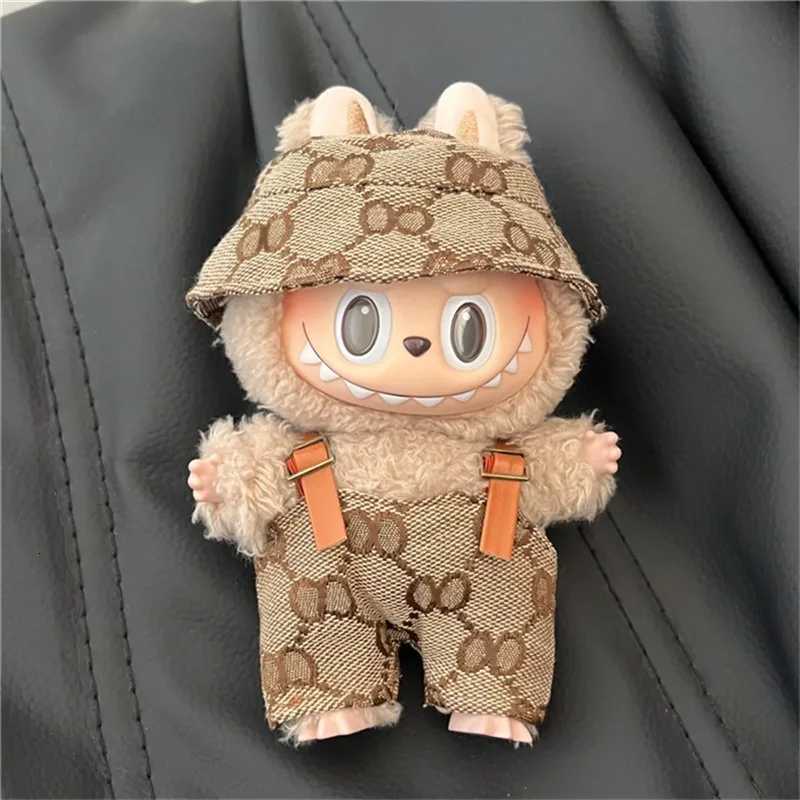 Labubu 15-17cm Retro Luxury Outfit - Monogram Overalls & Hat Set, Fashion Doll ClothesT260304