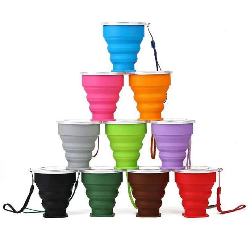 200ML Portable Silicone Retractable Folding with Lid Telescopic Collapsible Drinking Outdoor Travel Water Cup S260303