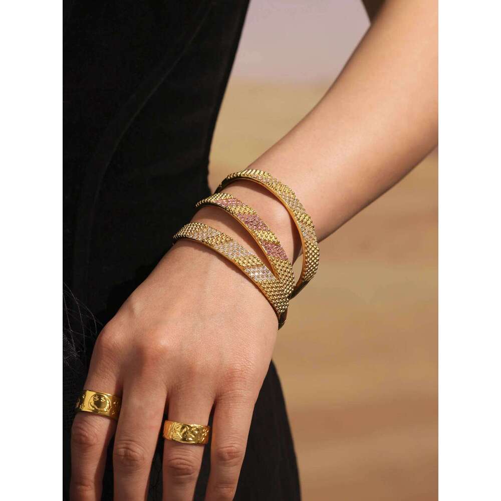 Ferris Wheel Geometric Texture Zircon Inlaid Women's Bangle Stainless Steel Bracelet Waterproof Banquet Luxury Jewelry XJ260303