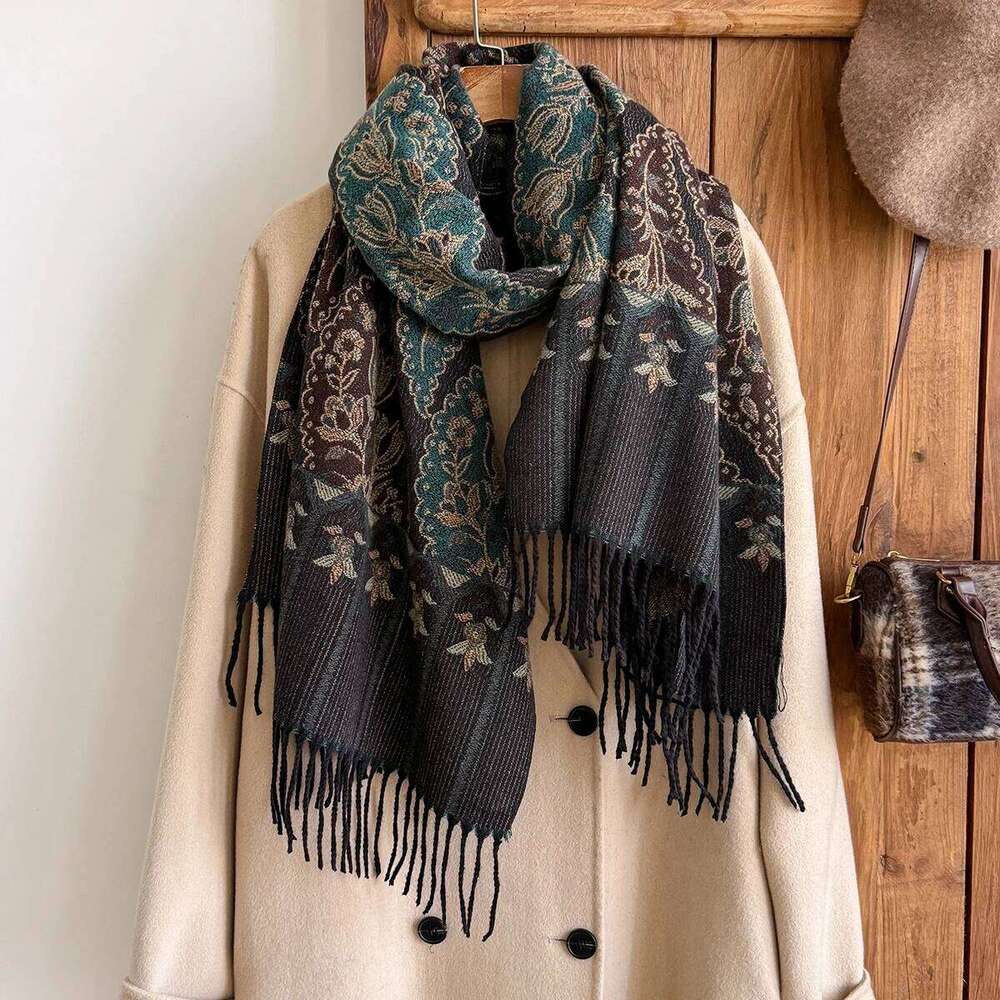 Luxury Bohemian Pashmina Scarf for Ladies Spring Summer Jacquard Flower Pattern Designer Muslim Hijab Shawl XJ260304