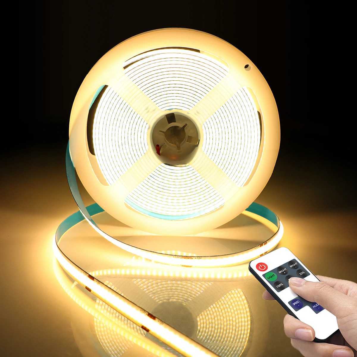 DC5V USB Dimmable COB LED Strip 1M 2M 3M 5M White/Warm White USB LED Ribbon Double-sided Tape with RF Remote Control Night Light H260304