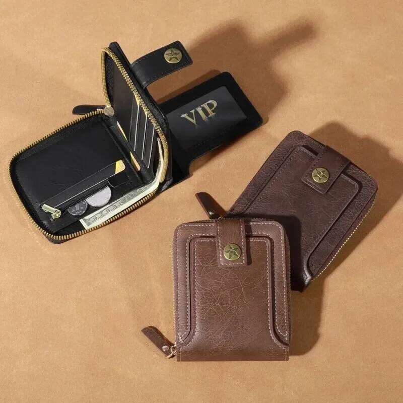 Men's Fashionable Tree Pattern Buckle, Credit Card Holder, Coin Storage Zipper Button Closure Business Walle C260304