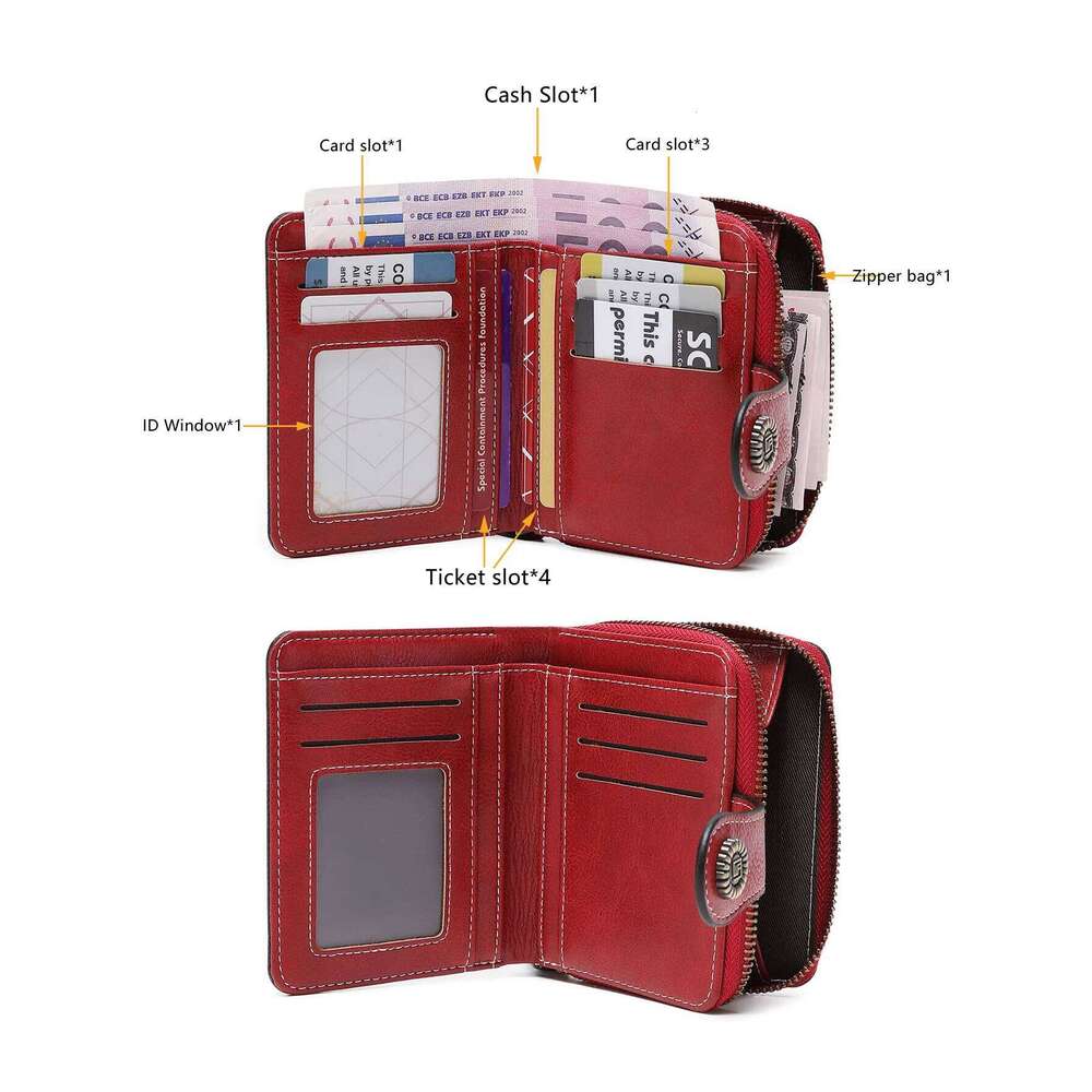 Retro hollow fold women's fashionable multifunctional short wallet zipper card holder portable business casual clutch bag C260304