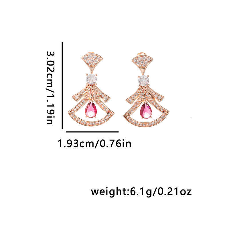 Fan-shaped Natural Red Agate Full Diamond Earrings High Version Internet Celebrity Skirt Earrings For Women