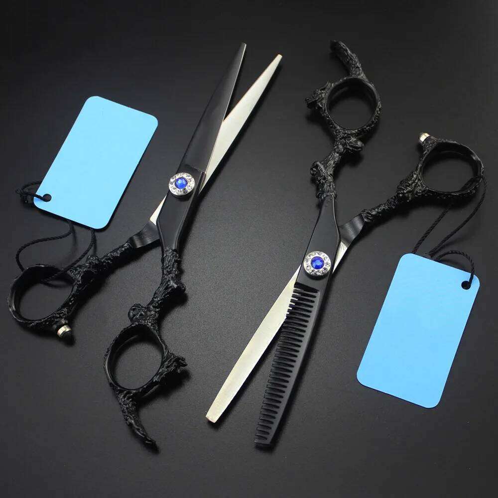 Customize logo JP 440c steel 6 '' Black Dragon hair cutting barber tools haircut thinning shears hairdresser scissors H260303