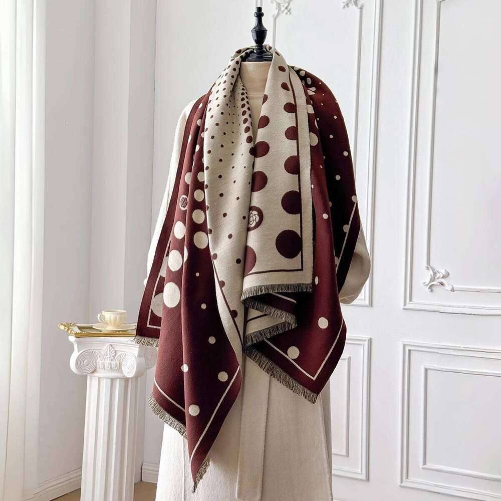 2025 Winter New Elegance Women Polka Dot Pattern Scarf Thick Pashmina Two-Sided Shawls Warm Foulard Female Blanket Wraps XJ260304