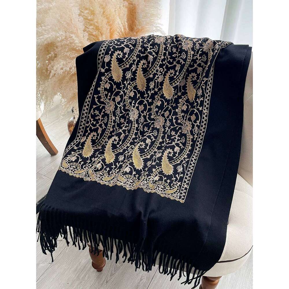 Pashmina Cashmere Feel Blend Mujer Bufanda Scarves Echarpes Embroider Flower Cape Thick Warm Poncho Kerchief Scraf XJ260304