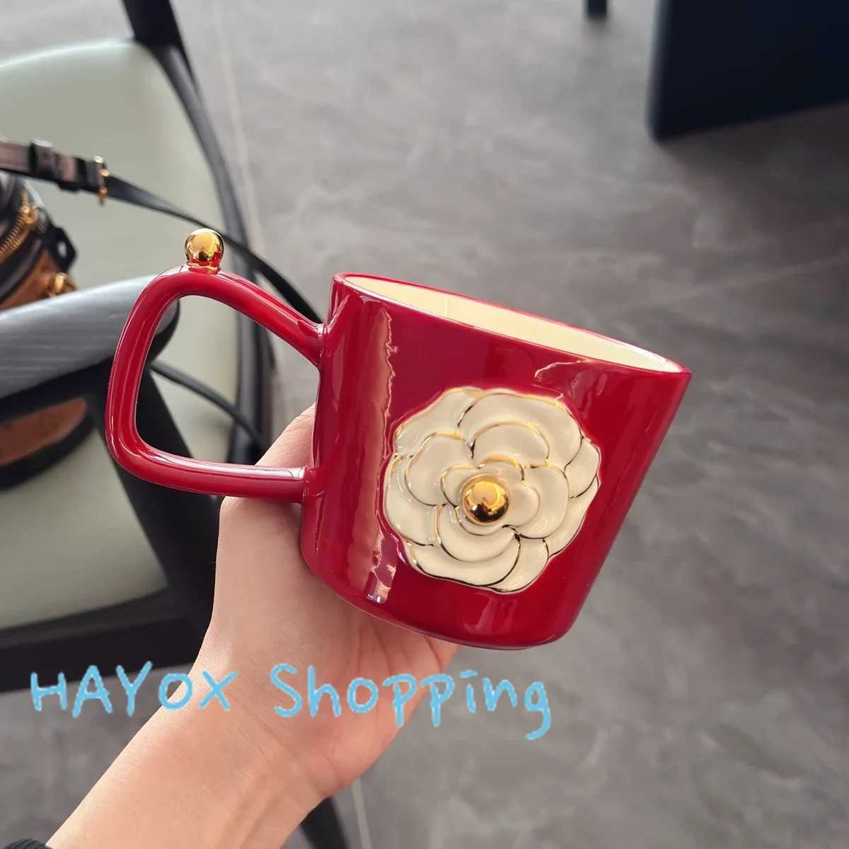 Vintage Floral Relief Ceramic Mug Exquisite 3D Embossed Cafe Coffee Cup Set Ornament with Handle Home Kitchen Drinkware SetT260304