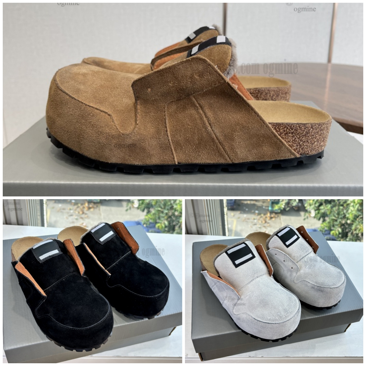 Big headed wooden soled shoes suitable for street photography showcasing a relaxed and lazy style vintage 26ss Womens Out Effect Round Toe Dumbo Mules slippers slide