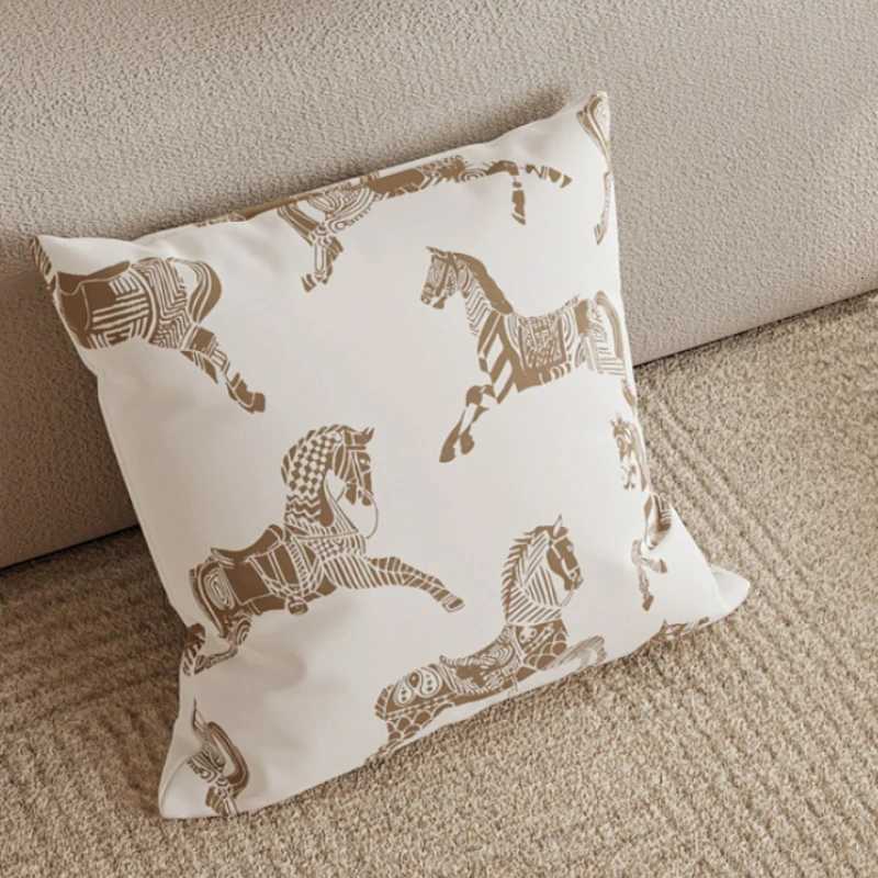 Vintage Horse Print Cushion Cover, French Velvet for Sofa BedroomT260304