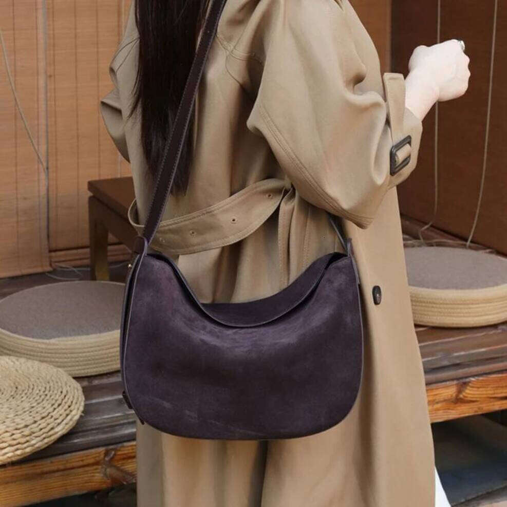 OLOEY Hifashion Cowhide Suede Genuine Leather Hobo Shoulder Bags For Women 2026 Luxury creativity Half Moon Crossbody Ladies Handbags