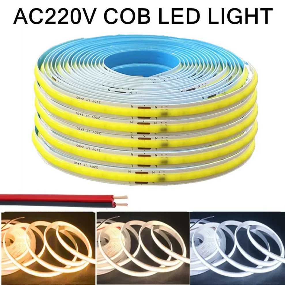 220V COB LED Strip Light Flexible Tape Lights No Need Driver High Bright 240 LEDs/m Linear Lighting Warm Cold Natural White 1-5M H260304