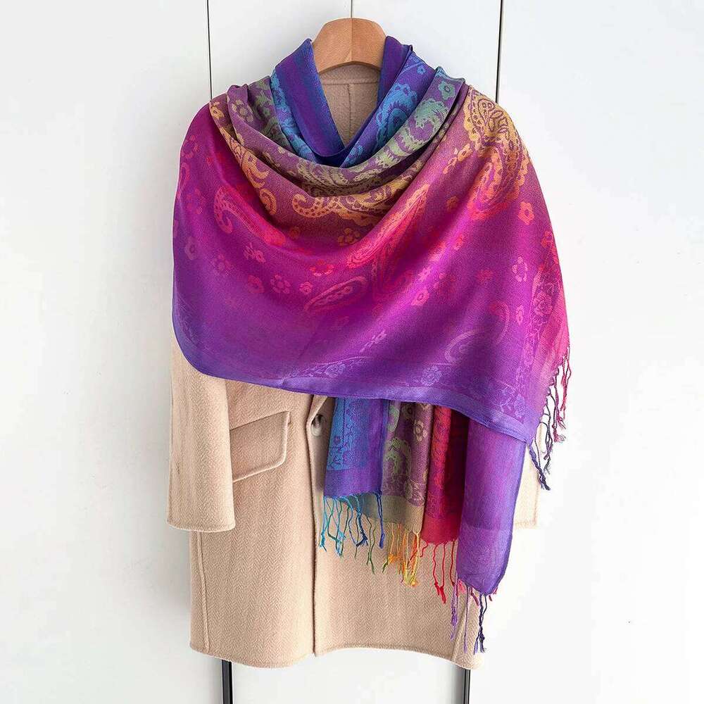 Rainbow Colors Winter Warm Thick Ethnic Style Jacquard Scarf Women Travel Muslim Hijab Cashmere Tassel Shawl Wrap Pashmina XJ260304