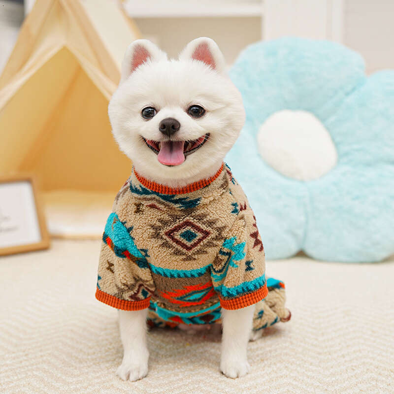 Famous brand Autumn winter four legged belly warming clothes with fleece for pets dogs and cats ethnic style Fair Isle Bichon pajamas pupakaIK