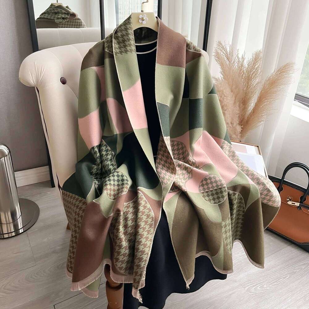 Two-sided Jacquard Houndstooth Tassel Mature Pashmina Cashmere Warm Shawl Autumn Winter Coldproof Windproof Wrapped Scarf XJ260304