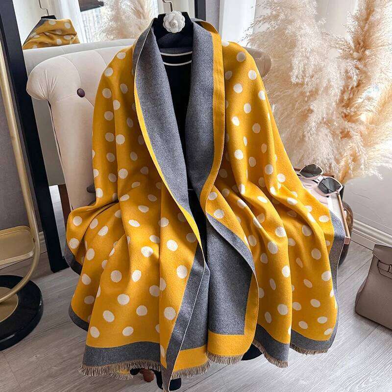 Women's Luxury Faux Cashmere Scarf Dot Pattern Warm Thick Pashmina Blanket Poncho Fashion Print for Autumn Winter XJ260304