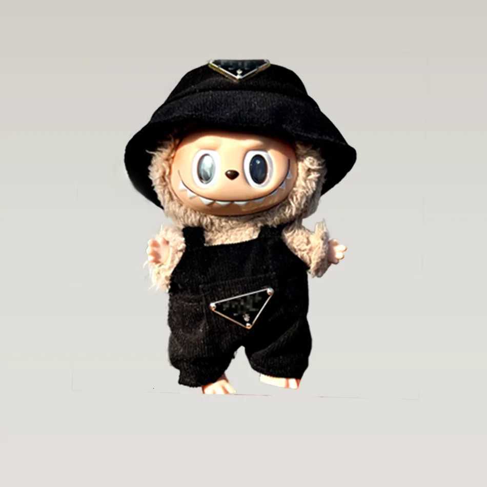 Labubu 17cm Korean Idol Outfit - Corduroy Jumpsuit & Bucket Hat Set, Kpop Style Doll ClothesT260304
