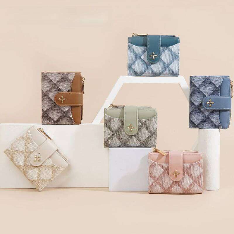 New Women'S Short Small Fragrance Style Two Fold Zero Purse Fashion Diamond Grid Card Holder Woman C260304