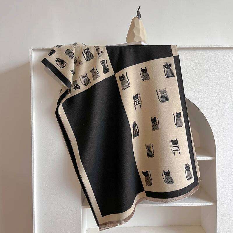 New Fashion Brand Cute Cat Ladies' Jacquard Pashmina Cashmere Winter Thick Warmth Shawl Coldproof Windproof Blanket Scarf XJ260304