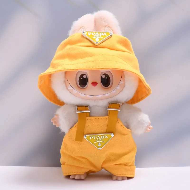 17cm Labubu II Blue Denim Overalls & Hat Set, Luxury Doll Outfit with Triangle Logo for Sitting Party AccessoriesT260304